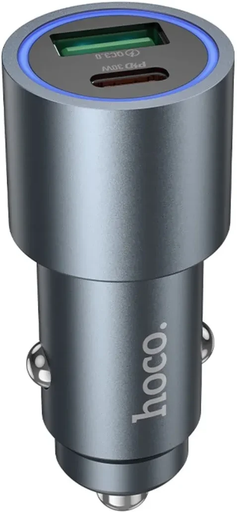 Автомобільний зарядний пристрій HOCO Z60 Bloom 48W dual-port PD30W+QC3.0 multi-protocol car charger Metal Gray (6942007642095)