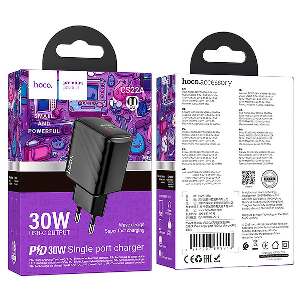 Фото - Сетевое зарядное устройство HOCO CS22A PD30W charger Black (6942007609913)