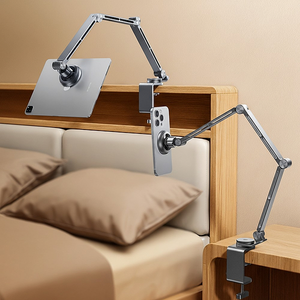 Фото - Тримач для планшета RTAKO T01 360° rotating alloy cantilever bracket MAG Grey (6942063223443)