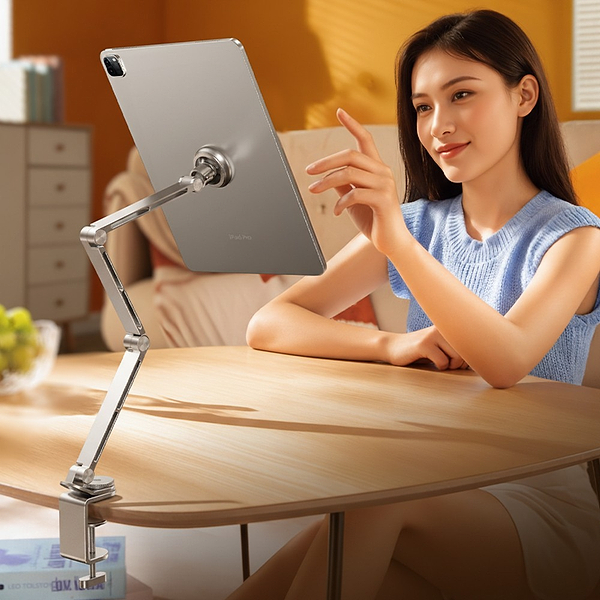 Фото - Тримач для планшета RTAKO T01 360° rotating alloy cantilever bracket MAG Grey (6942063223443)