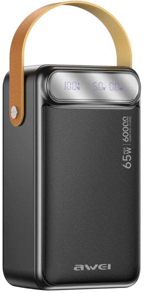 Батарея мобильная Awei PA-82 60000mAh 65W PD 2xUSB-A/USB-C Black (6954284029568)