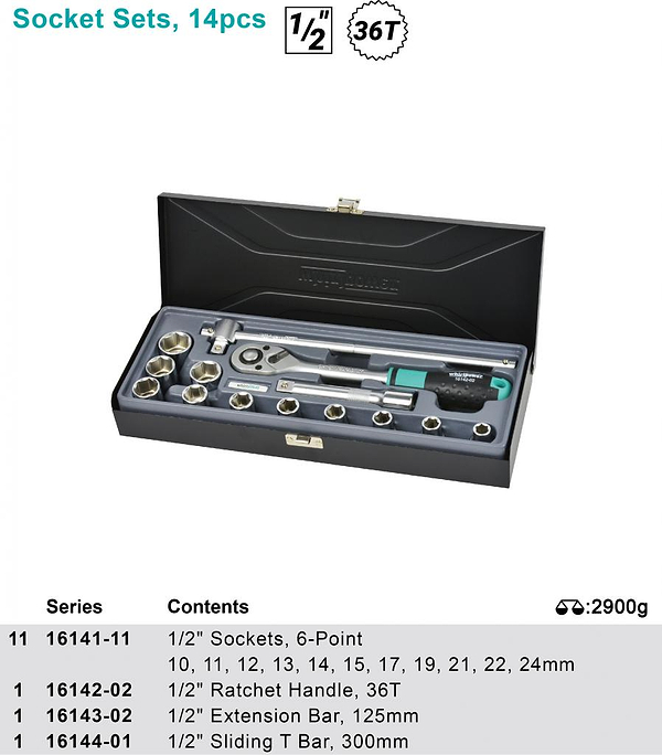 Фото - Набор торцевых головок Whirlpower 1/2" 14 шт. 10-24 мм (1614-SK12S)