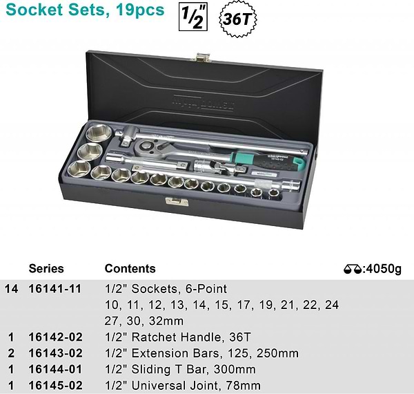 Фото - Набір торцевих голівок Whirlpower 1/2" 19 шт. 10-32 мм (1614-SK13S)