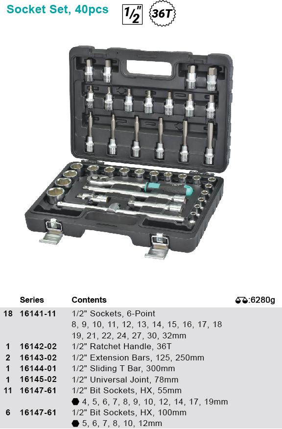 Фото - Набор торцевых головок Whirlpower 1/2" 40 шт. 8-32 мм (1614-5140S)