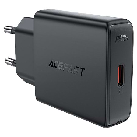 Мережевий зарядний пристрій AceFast A65 PD20W GaN single USB-C ultra-thin charger Black (6974316282686) - Фото 1
