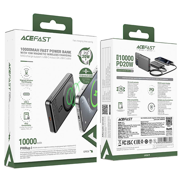 Фото - Батарея мобильная AceFast Magnetic Wireless 10000mAh 20W PD (6974316283393)