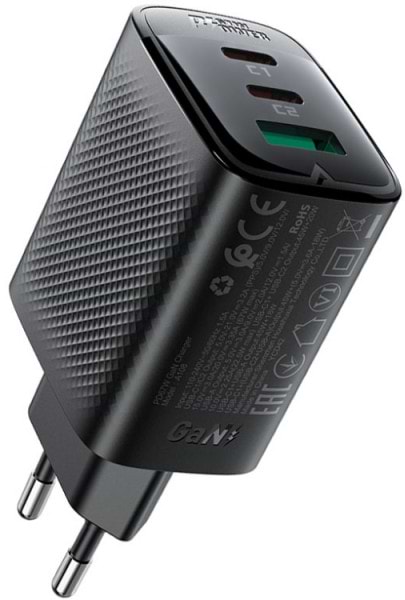 Мережевий зарядний пристрій AceFast 3xUSB 67W (2xUSB-C+USB-C) Gan A108 Fast Charger Black (6974316284048) - Фото 1