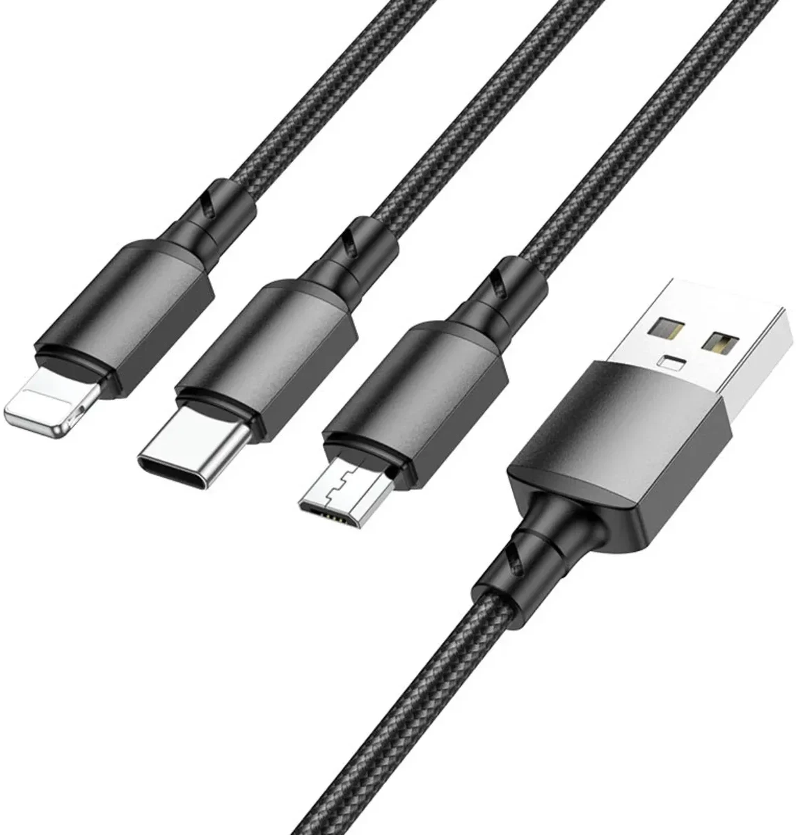 Кабель BOROFONE BX72 3-in-1 iP+Type-C+Micro Black (6974443384666)