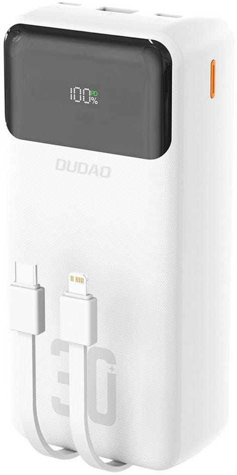 Батарея мобильная Dudao K15MAX Built-in Cables 30000mAh PD 22.5W White (6976625333776)