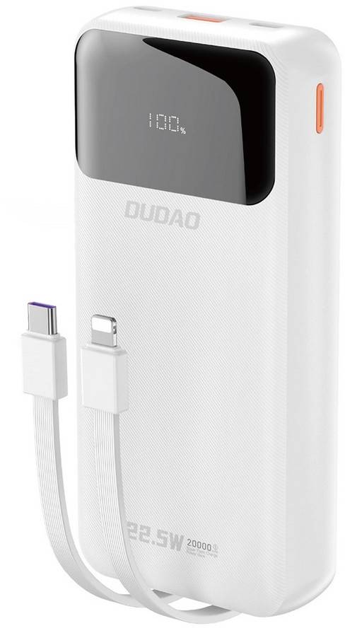 Батарея мобільна Dudao K15Pro Built-in Cables 20000mAh PD 22.5W White (6977196682447) - Фото 1