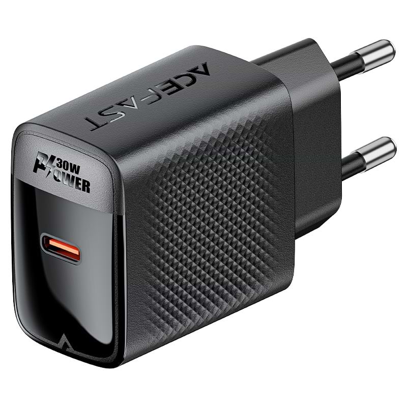 Фото - Сетевое зарядное устройство AceFast A102 PD30W GaN single USB-C charger (EU) Black (6974316283287)