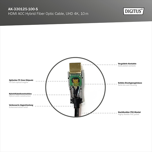 Фото - Кабель HDMI Digitus UHD 4K AOC hybrid-fiber, type A M/M 15 м Black (AK-330125-150-S)