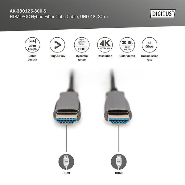 Фото - Кабель HDMI Digitus UHD 4K AOC hybrid-fiber, type A M/M 30 м Black (AK-330125-300-S)