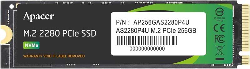 SSD-накопитель внутренний Apacer M.2 256GB PCIe 3.0 P4U (AP256GAS2280P4U)