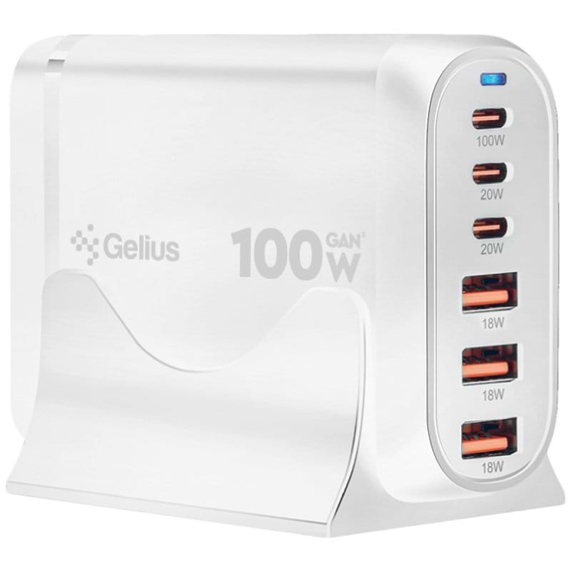 Мережевий зарядний пристрій Gelius Force GaN 100W GP-HC063 3USB-A + 3Type-C White (99741)