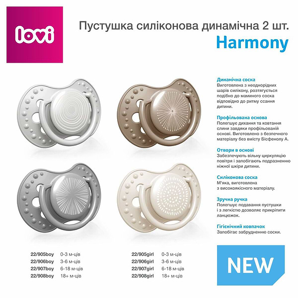 Фото - Симметричная пустышка Lovi Harmony Boy 0-3 мес 2 шт. (22/905boy)