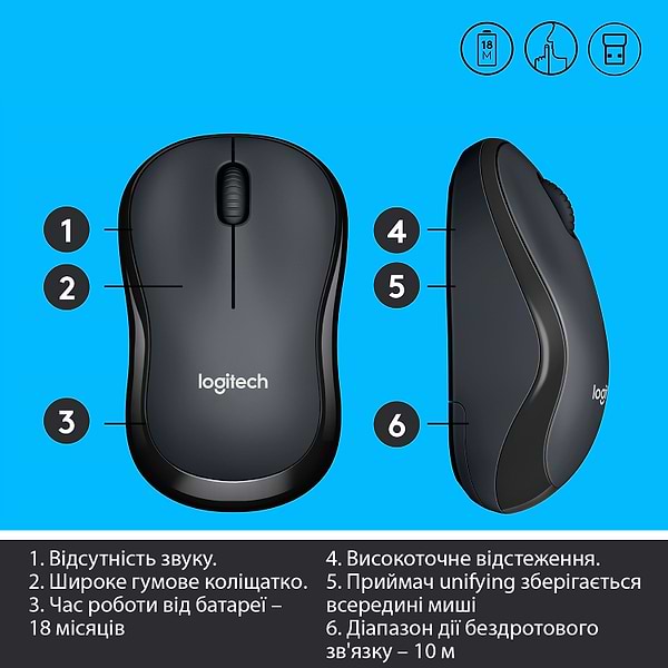 Фото - Миша бездротова Logitech M220 Silent Charcoal USB (910-004878)