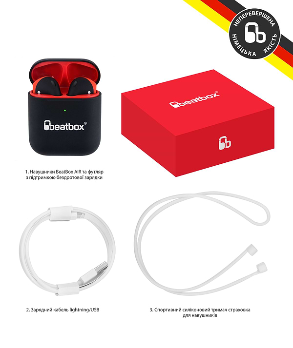 Фото - Навушники вкладиші бездротові TWS BeatBox PODS AIR 2 Wireless charging black-red (bbpair2wcbr)