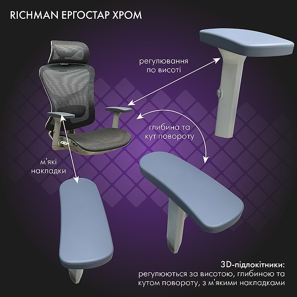 Фото - Крісло для геймерів Richman Ергостар Хром Synchro Сітка Сіра
