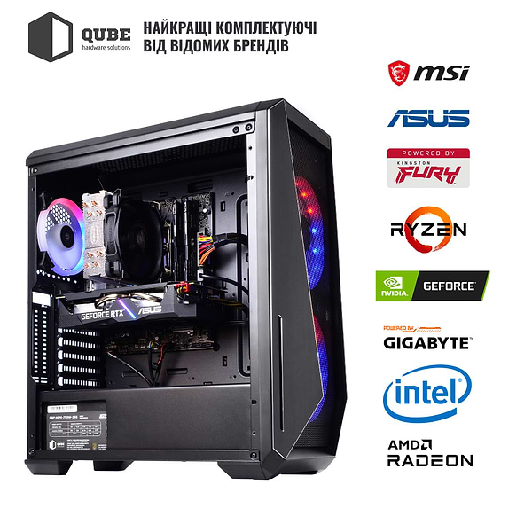 Фото - Системный блок QUBE QB i5 13400F RTX 4070 Ti 12GB W1 1641 (i513400FRTX4070Ti12GBW11641)