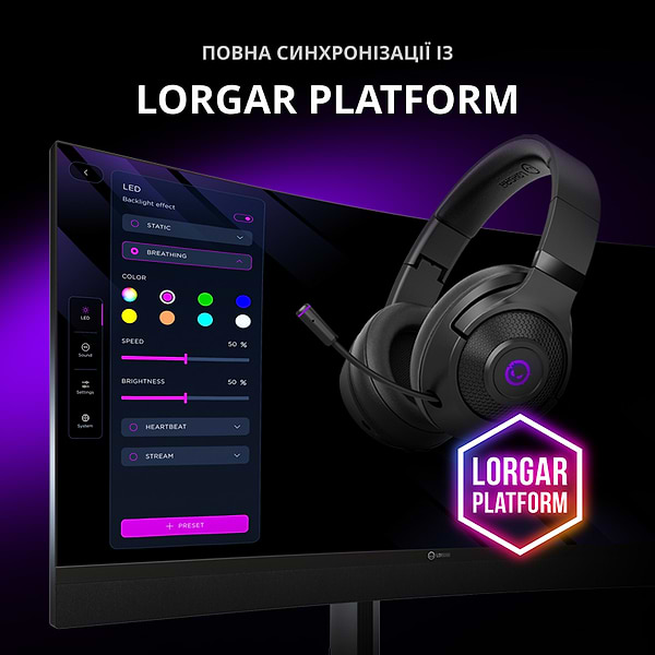 Фото - Гарнітура бездротова ігрова Lorgar Noah 702 Black (LRG-GHS702)