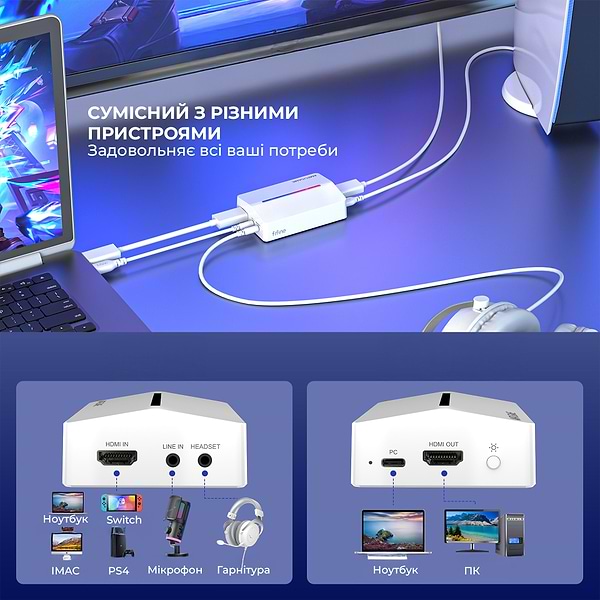 Фото - Пристрій захоплення відео Fifine V3W Game collection card white