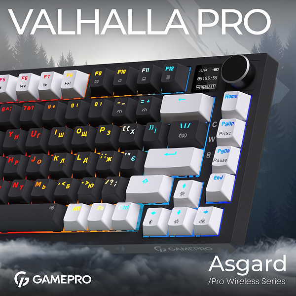 Фото - Клавіатура бездротова ігрова GamePro Asgard Valhalla Pro 75% Wireless/Bluetooth/USB Black (MK160B-D-Pro)
