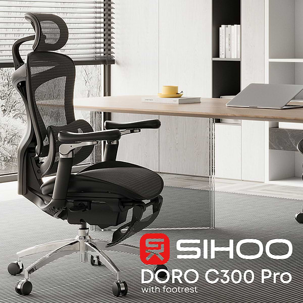 Фото - Кресло офисное Sihoo DORO C300 Pro Mesh Black with footrest (DORO-C300-PRO-M101-JT)