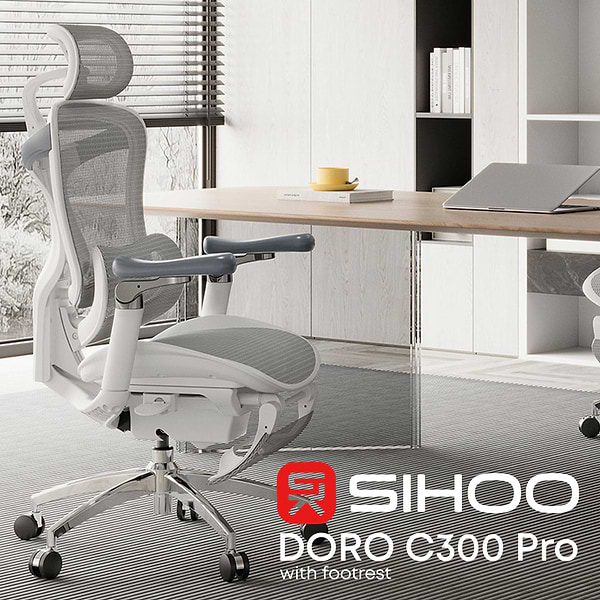 Фото - Крісло офісне Sihoo DORO C300 Pro Mesh White with footrest (DORO-C300-PRO-M102-JT)