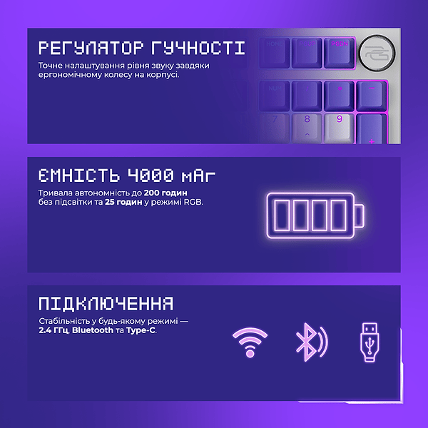 Фото - Клавіатура бездротова ігрова Proove Gaming Slicker Special Edition (Ukraine Layout) black/purple (WKSLSE022401)