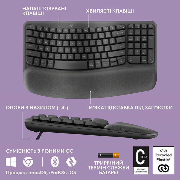 Фото - Клавиатура беспроводная Logitech Wave Keys Bluetooth/Wireless Black (920-012304)