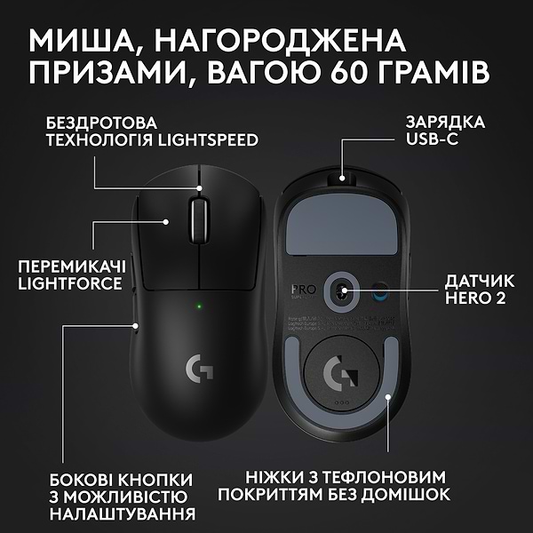 Фото - Миша бездротова ігрова Logitech G Pro X Superlight 2 LightSpeed Black (910-006630)