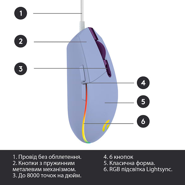 Фото - Мышь проводная игровая Logitech G102 Lightsync (910-005854) Lilac USB