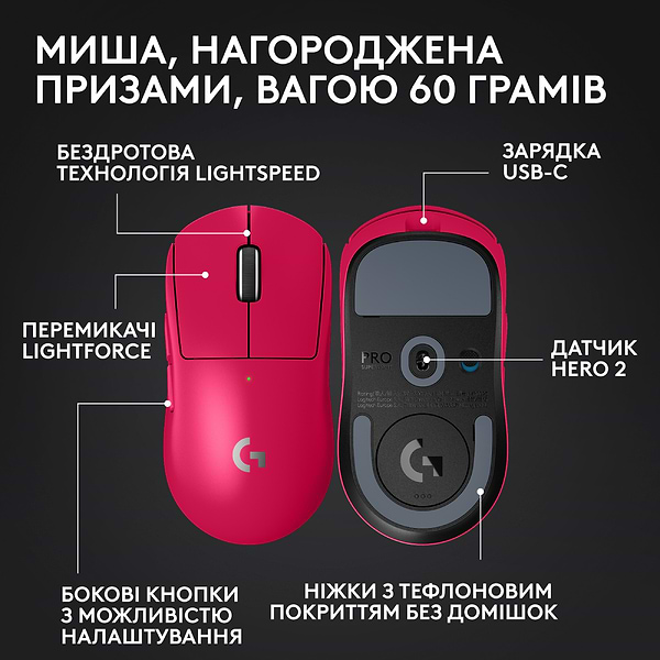 Фото - Миша бездротова ігрова Logitech G Pro X Superlight 2 LightSpeed Magenta (910-006797)