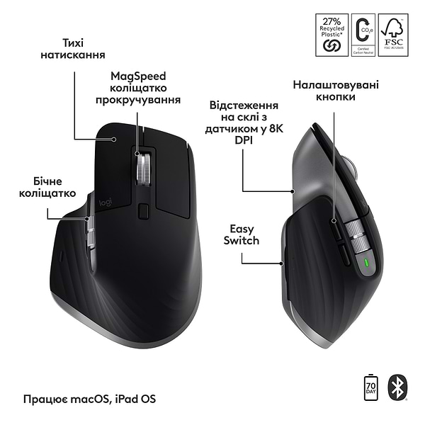 Фото - Уцінка - Клавіатура + миша бездротова Logitech MX Keys S Combo for Mac Space Grey (920-012845)