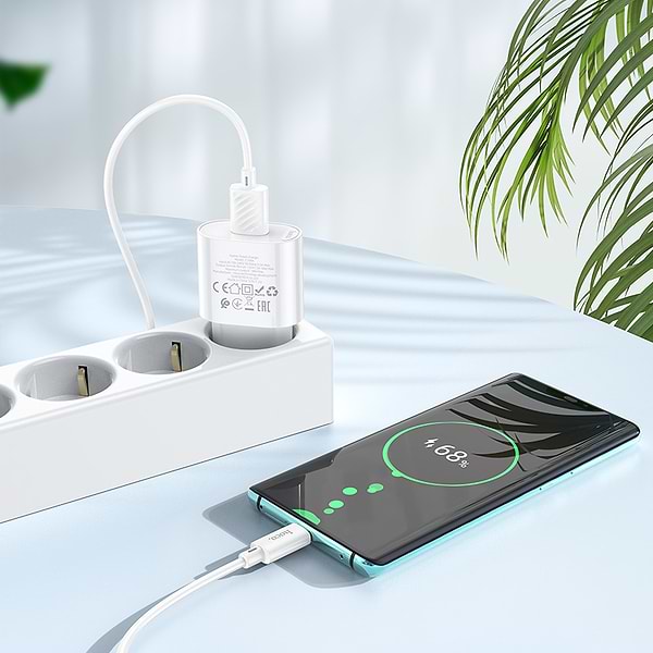 Фото - Сетевое зарядное устройство HOCO C109A Fighter single port QC3.0 charger set Type-C White (6931474784834)