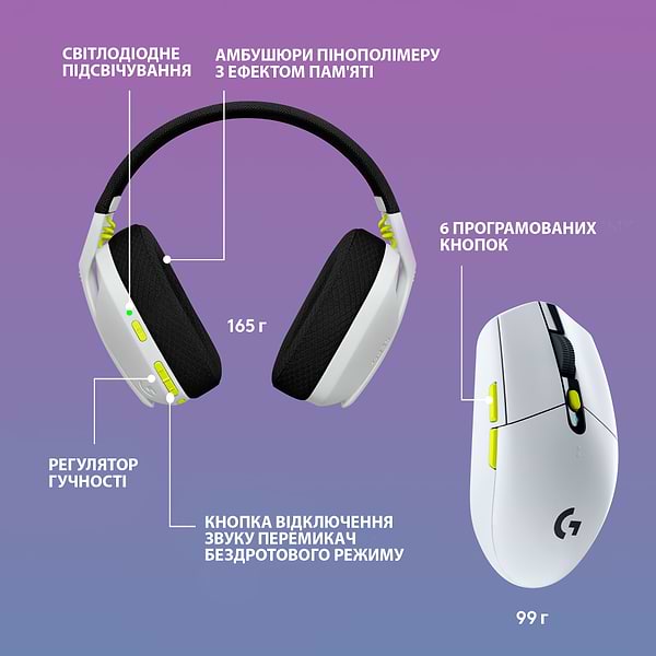 Фото - Гарнітура бездротова ігрова Logitech Wireless Gaming Combo G435SE/G305SE - Black/White/Lime (981-001162)