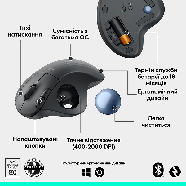 Фото - Мышь беспроводная Logitech ERGO M575S Wireless Trackball Graphite (910-007029)