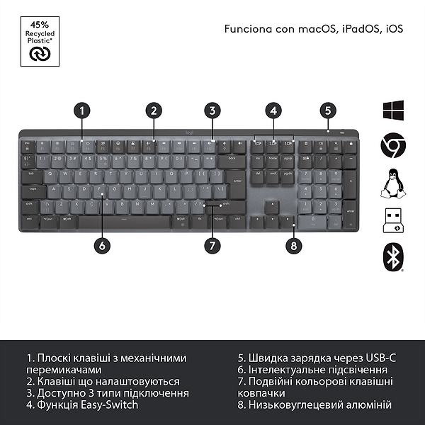 Фото - Клавіатура бездротова Logitech MX Mechanical Wireless Graphite Clicky (920-010759)