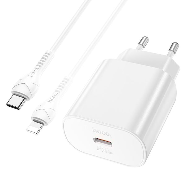 Фото - Сетевое зарядное устройство HOCO N22 Jetta PD25W charger set (Type-C to iP)(EU) White (6931474760074)
