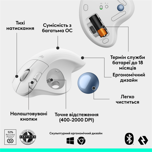 Фото - Мышь беспроводная Logitech ERGO M575S Wireless Trackball Off White (910-007030)