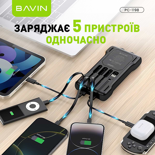 Фото - Батарея мобільна Bavin PC1198 10000 mAh SOLAR Led Lights Black (Y-PC1198 BK)
