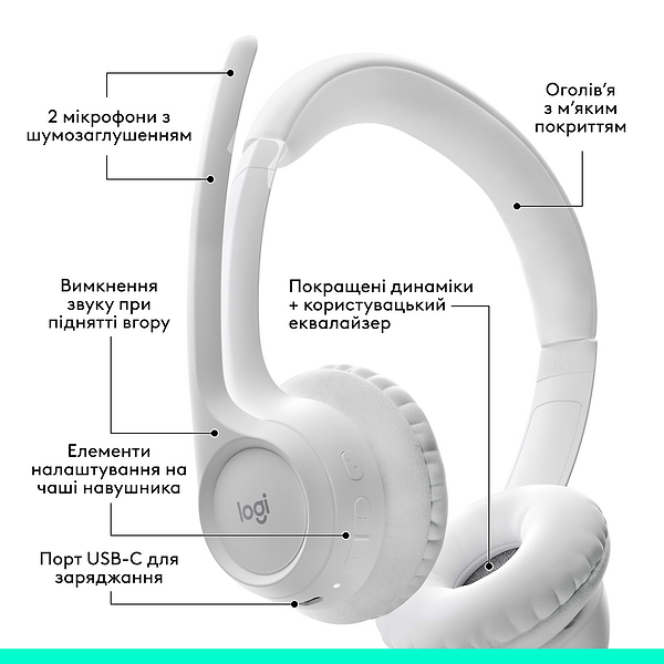 Фото - Гарнитура беспроводная Logitech Zone 300 Bluetooth Off-White (981-001417)