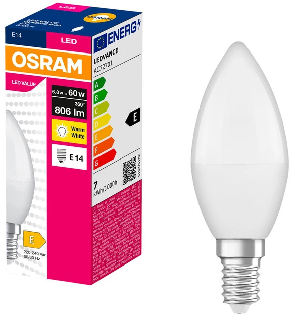 Лампочка світлодіодна Osram LED E14 6.8Вт 3000К 806Лм В60 VALUE (4058075628625)