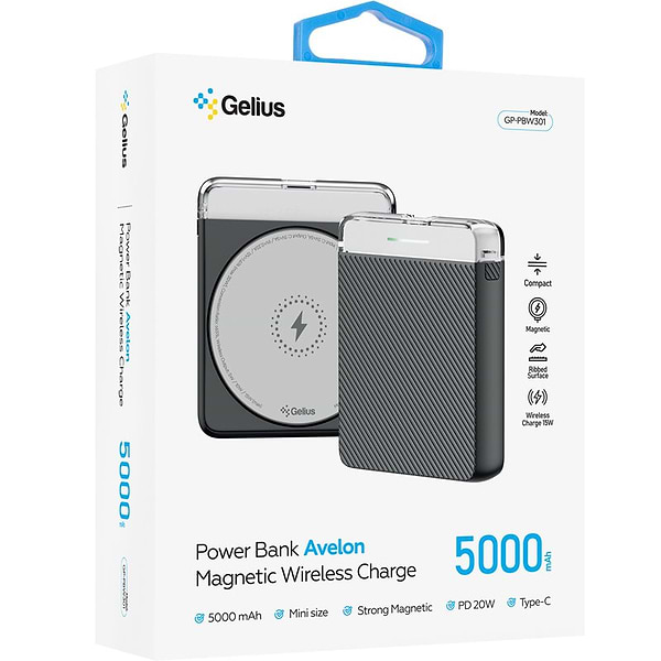 Фото - Батарея мобильная Gelius Avelon GP-PBW301 Magnetic Wireless Charge 15W 5000mAh Black (100989)