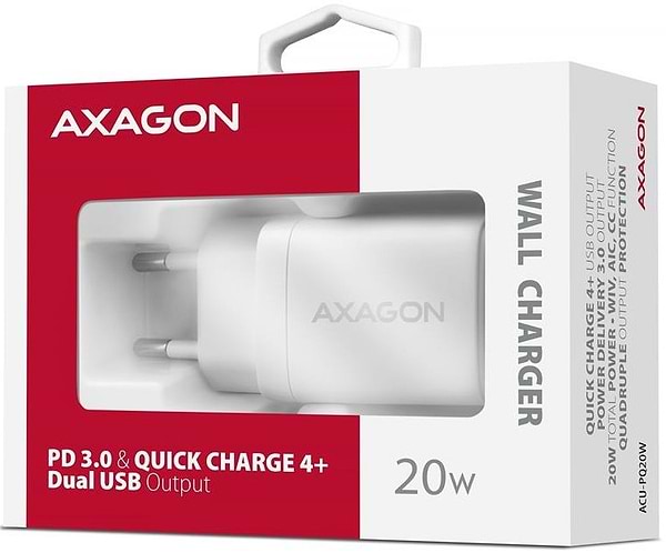 Фото - Мережевий зарядний пристрій AXAGON QC3.0/AFC/FCP + PD type-C, 20W White (ACU-PQ20W)
