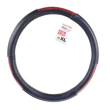 Чехол на руль CarLife черный с коричневыми вставками и перфорацией XL 41-43 (SW122XL)