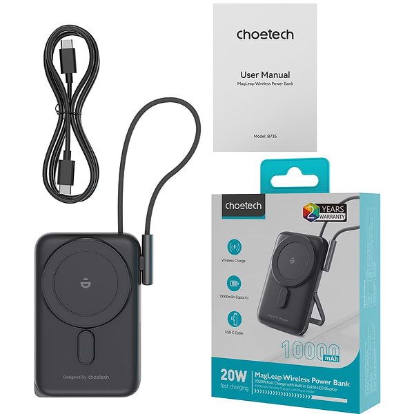 Фото - Батарея мобильная Choetech Magnetic Wireless 10000mAh 20W Black (B735-CCBK)