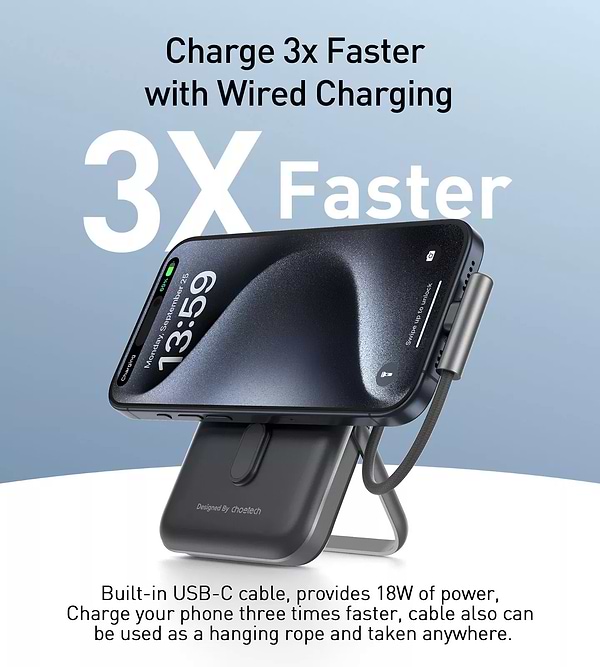 Фото - Батарея мобильная Choetech Magnetic Wireless 10000mAh 20W Black (B735-CCBK)