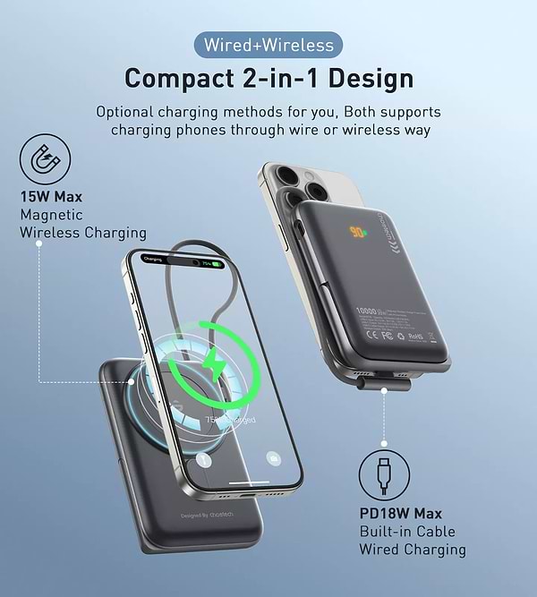 Фото - Батарея мобильная Choetech Magnetic Wireless 10000mAh 20W Black (B735-CCBK)